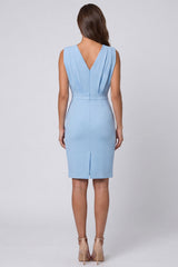 Sky Blue Ruched Bodycon V Neck Mini Work Dress