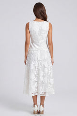 Ivory Floral Square Neck Single Breasted A Line 2-piece Work Dress